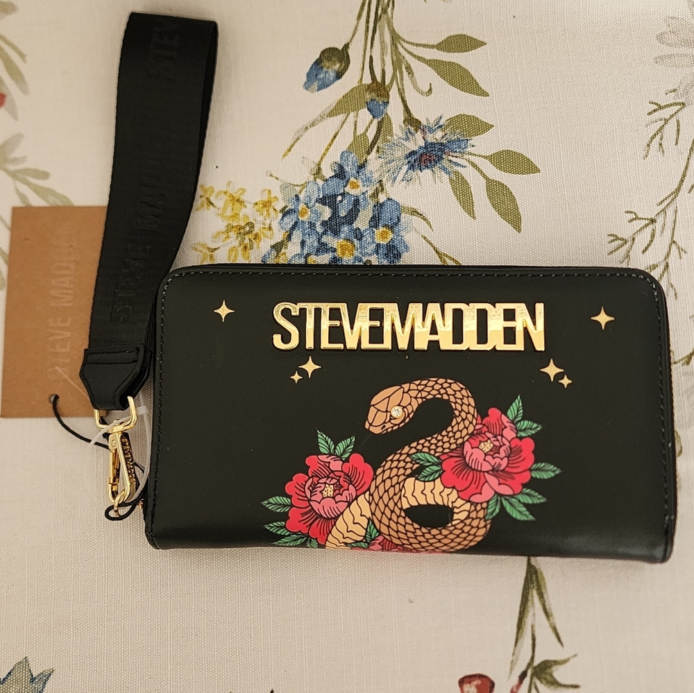 Steve Madden Wristlet Wallet Zip Around Black Women's NWT